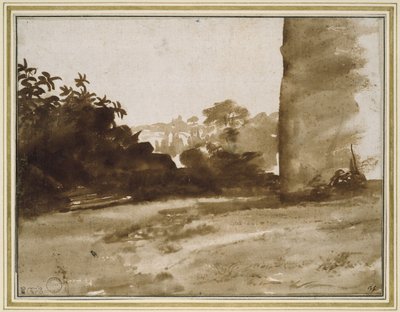 Uitzicht op Struikgewas met een Muur aan de rechterkant, c.1640 door Claude Lorrain